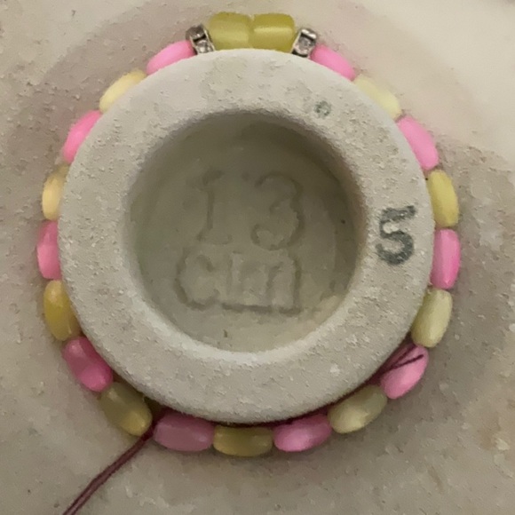 Hand Crafted Bracelet Pastel Cat’s Eye Beads Pink Yellow Rhinestone Stretch 5” - Picture 5 of 5